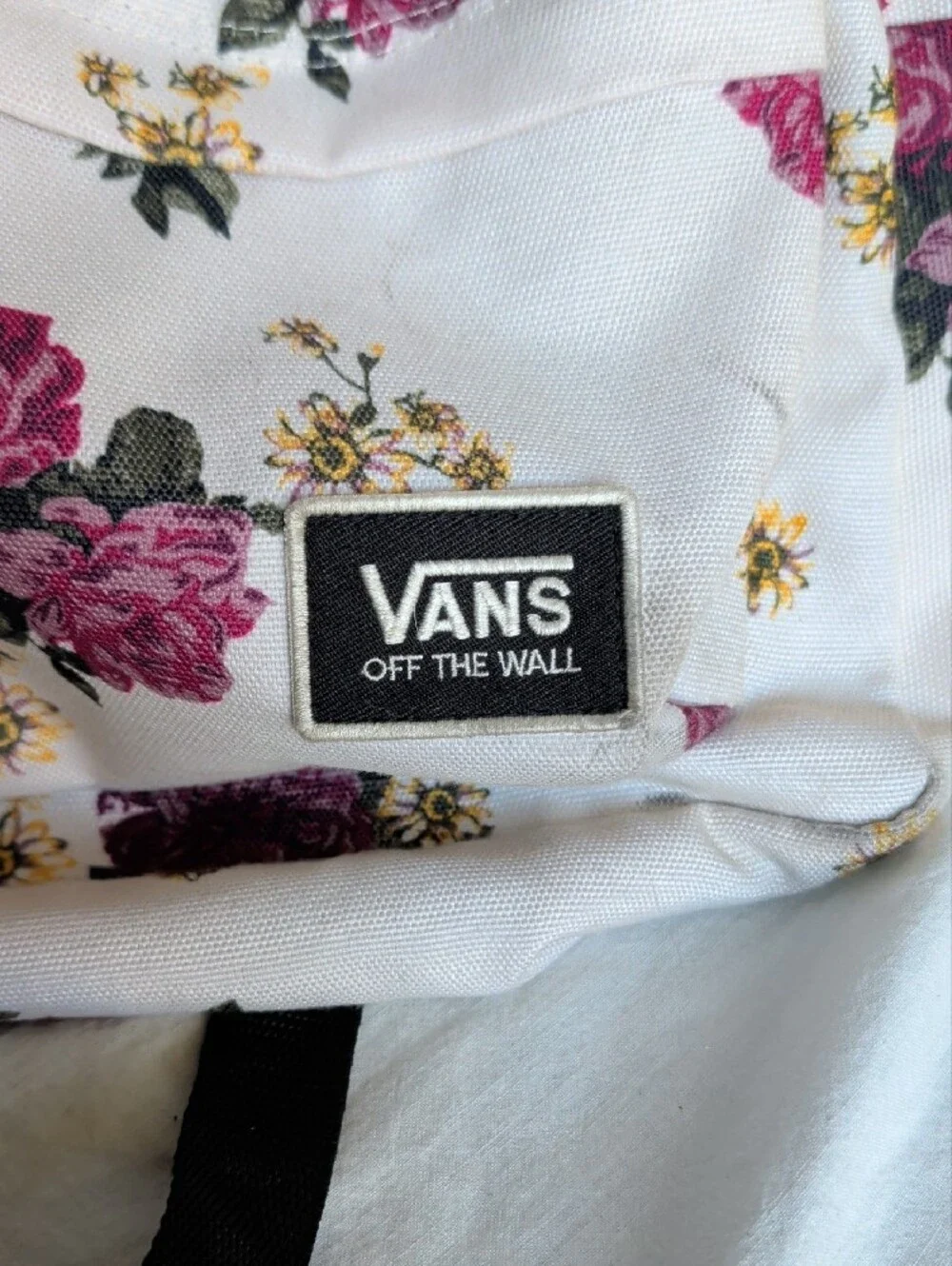 Vans White Backpack with Pink Rose Floral Print Back To School And Adventures